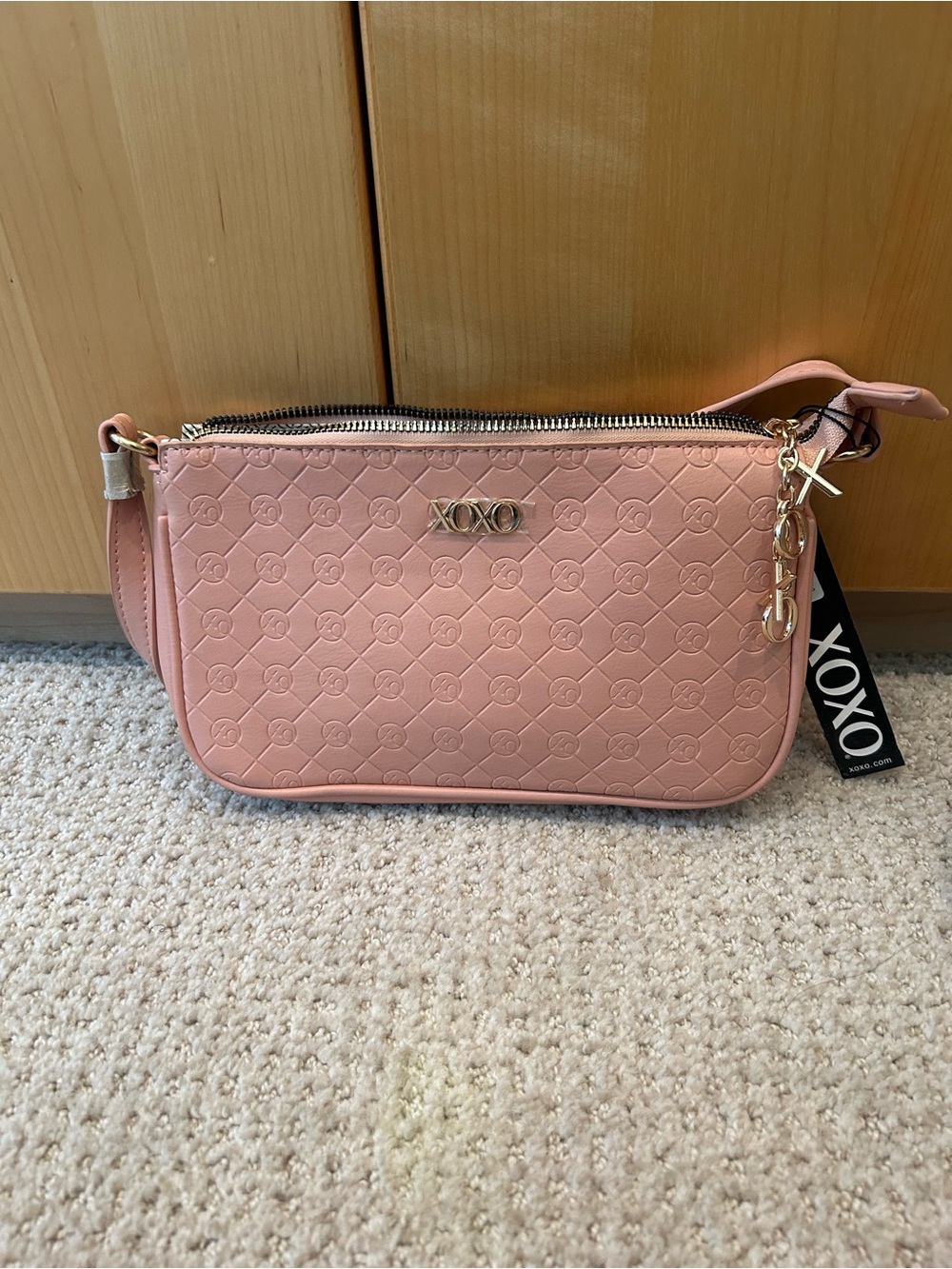 XOXO Blush Pink Embossed Crossbody with Gold Accents